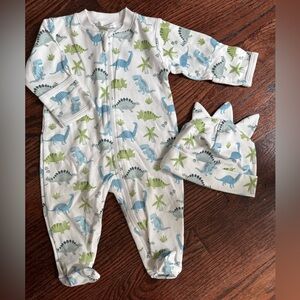 Kissy Kissy Boys' Cotton Dinosaur Footie + Matching Hat